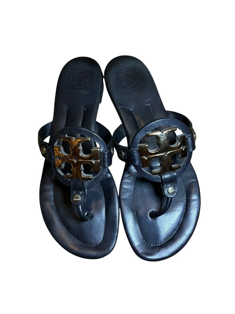 Tory Burch Size  8 Thong Style Leather Women's Miller Metal in Black